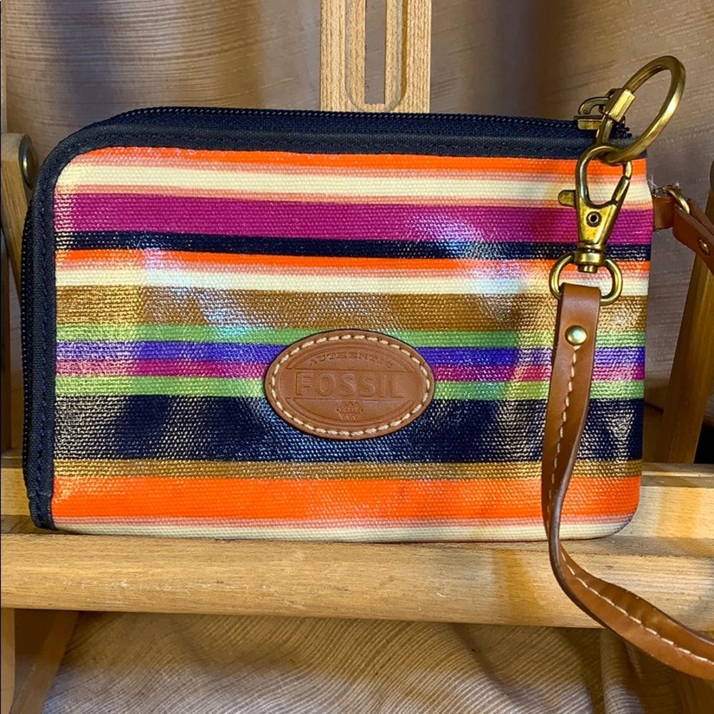 Fossil leather multicolored zip around wristlet